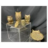Brass Owl Figurines and Bell