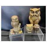 Owl Figurines in Metal and Stone