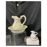 White Ceramic Wash Pitcher and Bowl Set