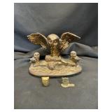 Ceramic Owl Sculpture with Brass Figures