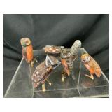 6 Hand-Painted Wood Owl Figurines