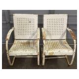 Antique Art Deco Basketweave Metal Bouncer Chairs