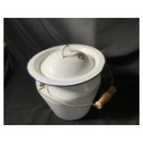 Vintage White Enamelware Chamber Pot
