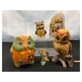 Ceramic and Resin Owl Figurines & Lamp