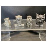 Four Cast Metal Owl Figurines