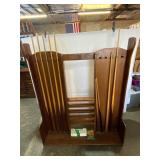 Wooden Pool Cue Rack with Accessories