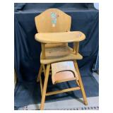 Wooden High Chair with Bear Motif