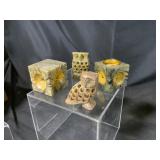 Carved Stone Owl Figurines and Candleholders