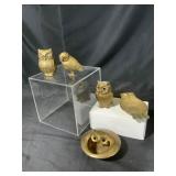 Brass Owl Figurines and Dish