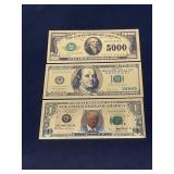 Gold $5000, $100, & $1 Bills