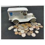 Car Bank w/Wh & Indian Cents/Buffalo Nickels