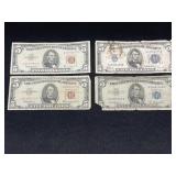 (4) $5 Bills (2) 1963 US Notes; (2) Silver Certs.