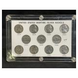 Set of 11 SILVER WWII Nickels in CASE