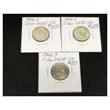 1944-D, S, & P Silver WWII Nickels