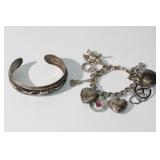 2 pc. Sterling Silver Cuff & Charm Bracelets