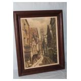 Antique Cityscape oil on board signed 21" x 26"