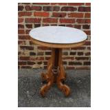 Oak Victorian End Table w/ oval marble top