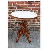 Walnut oval marble top End Table on metal casters