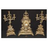 3pc Garniture Clock Brass Set