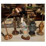 6 Misc Lamps; Majolica style Spartan, Chinese