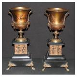 Pair of Antique Bronze/Slate Urns 13"