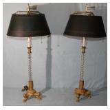 Pair of tall crystal Lamps w/ paw footed bases