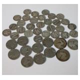 Silver coin lot: 29 silver dimes, 9 buffalo