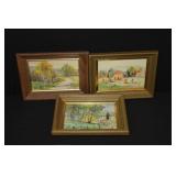 3 Small Watercolors signed J.W. 7" x 9"