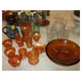 Vintage Glassware lot; anrtique bottles, Marigold