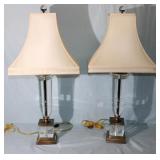 A Pair of Glass & Brass Lamps 34" tall