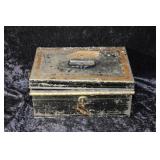 Antique Tin Locking Document Box w/ Skeleton Key