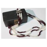 Sterling 3 Strain Garnet & Pearl Necklace