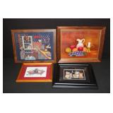 4pc Framed Art (3) needlepoint, 1 Oil on Canvas