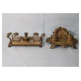 2 Antique Brass Desk Sets one marked France