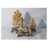 3pc Carved Soapstone and Jade Horse