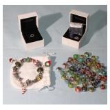 Pandora Bracelet, Charms, Sterling & other glass