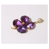 14kt Amythist Flower Pendant 1 1/8"