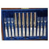 24pc Set Pearl Handlew/ sterling blades & collar