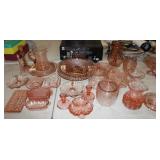 Lot of Depression Glassware; platters, pitchers,