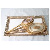 3pc Vanity Set; mirrored tray, brush, mirror