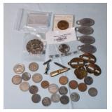 Misc lot; coins, metals, 1909 Dog Tag,