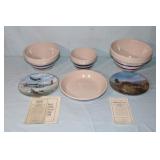 4pcs Roseville Mixing Bowls & Plate, Airplane WW2