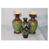 3pc Cloisonne Vases