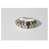 Sterling multi-gem ring, peridot, amethyst, ruby,