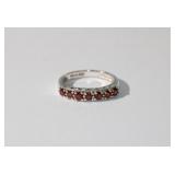 Sterling and garnet anniversary ring, size 8,