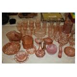 Lot of Depression Glassware; button cart, juices,