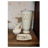 3pcs Lenox China; large pierced vase