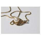 14k gold Chain w/ pearl & diamond pendant