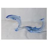 A Pair of Baccarat Crystal Blue Dolphins