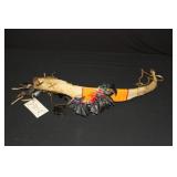 Decorated Buffalo Rib Rattle with deer toes, deer